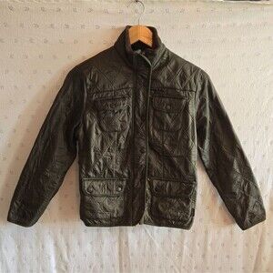 Barbour Kids Quilted Moto Jacket - Olive Green Fleece Lined Size Large